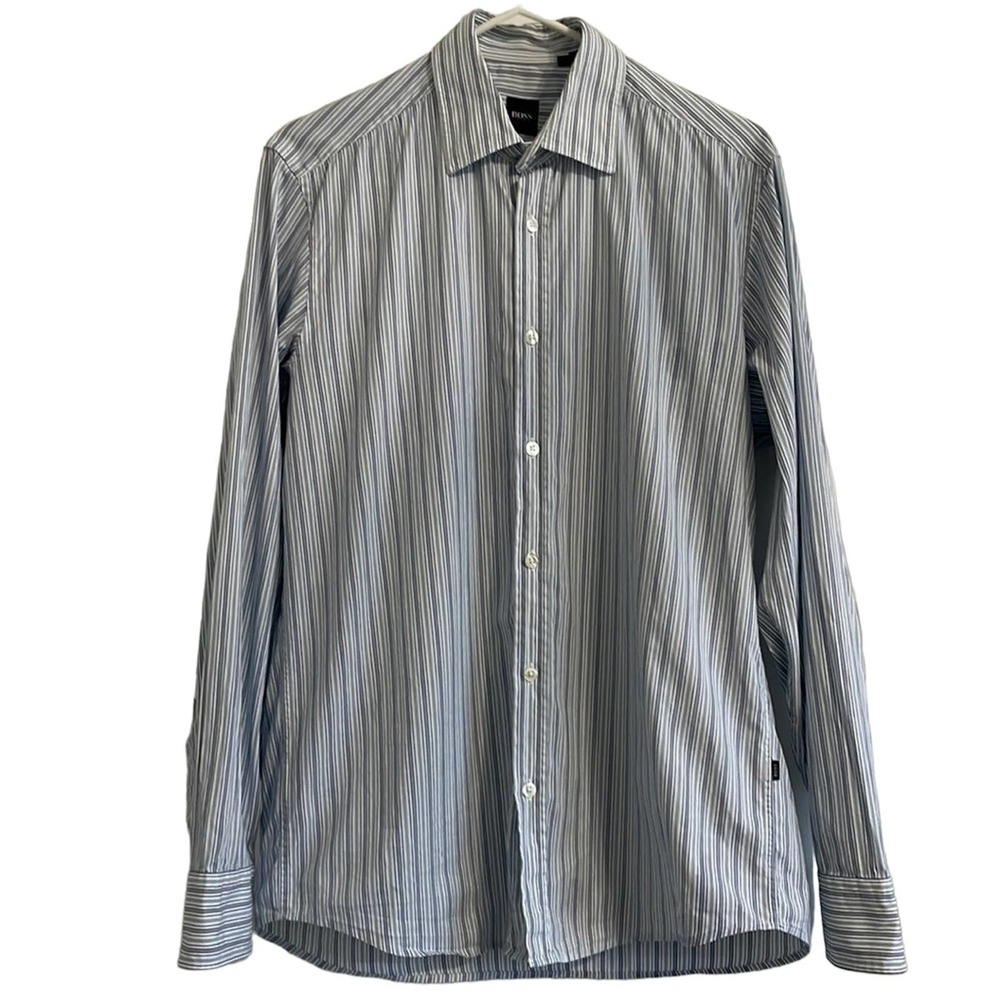 Hugo Boss Blue Striped Button-Down Dress Shirt Men's Size Medium